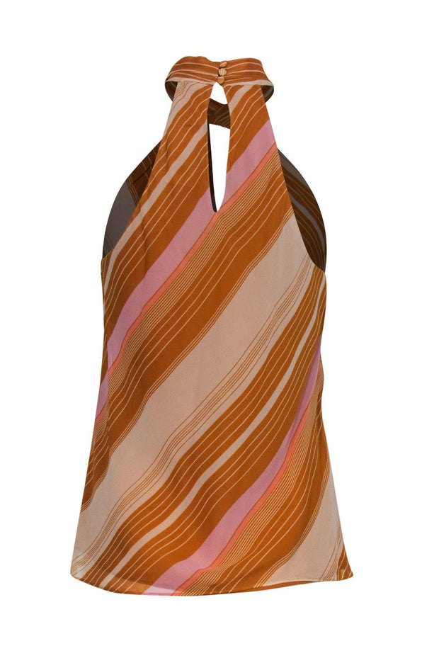 Current Boutique-Joie - Orange & White Striped Keyhole Sleeveless Top Sz S