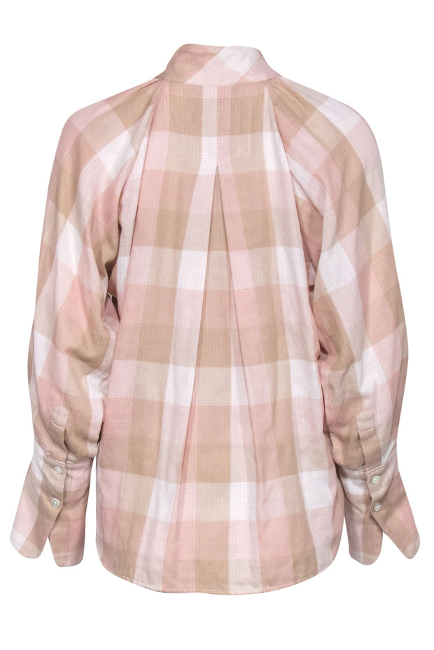 Current Boutique-Joie - Pale Pink & Beige Plaid Cotton Blouse Sz S
