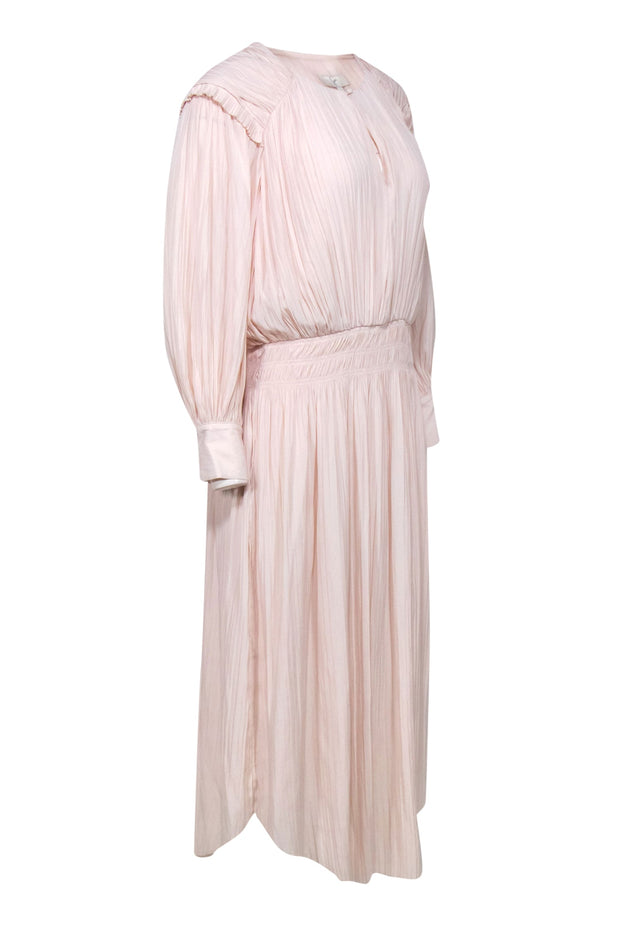 Current Boutique-Joie - Pale Pink Pleated Ruffled Long Sleeve Maxi Dress Sz L