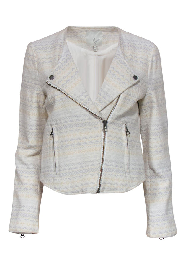Current Boutique-Joie - Pastel Patterned Cotton Blend Moto-Style Jacket Sz M