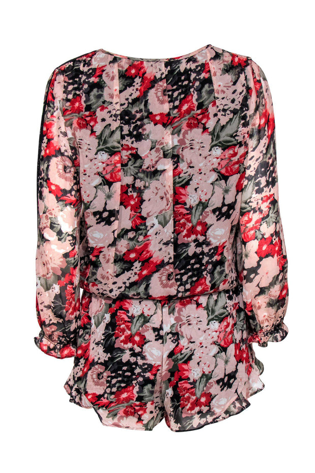 Current Boutique-Joie - Pink & Black Multicolor Silk Floral Print Romper Sz S