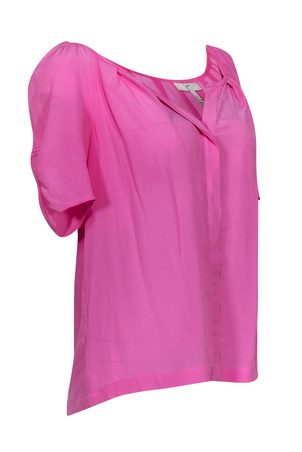 Current Boutique-Joie - Pink Puffed Sleeve Silk Blouse Sz S