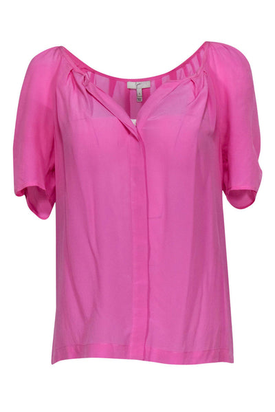 Current Boutique-Joie - Pink Puffed Sleeve Silk Blouse Sz S