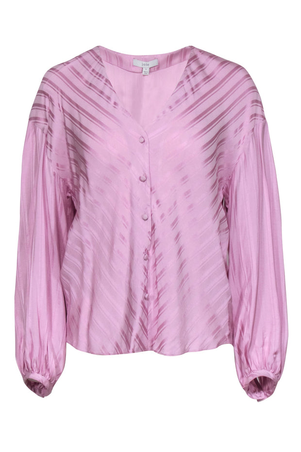 Current Boutique-Joie - Pink Satin Striped Button-Up Blouse Sz S