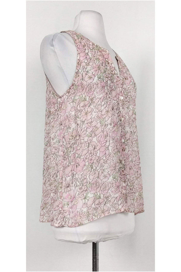 Current Boutique-Joie - Pink Silk Semi-Sheer Floral Top Sz S