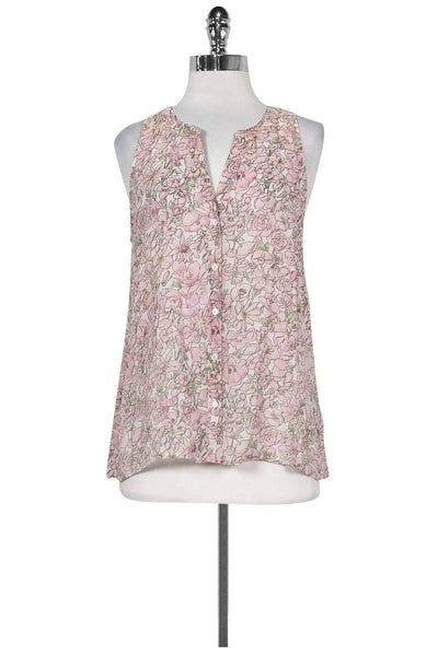 Current Boutique-Joie - Pink Silk Semi-Sheer Floral Top Sz S