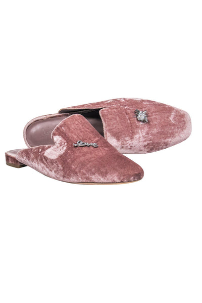 Current Boutique-Joie - Pink Velvet Mules w/ Jeweled Bee & Love Sz 8.5