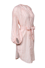 Current Boutique-Joie - Pink & White Striped Button-Up Linen Shirt Dress Sz S