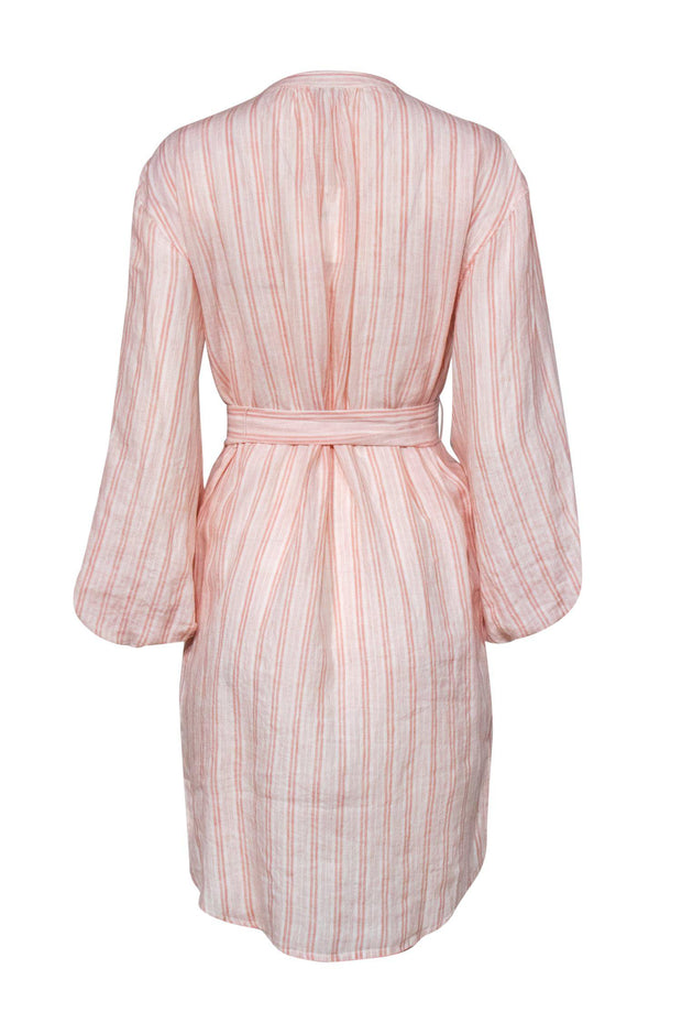Current Boutique-Joie - Pink & White Striped Button-Up Linen Shirt Dress Sz S