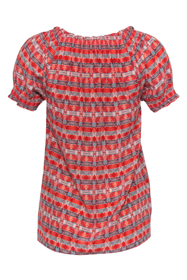 Current Boutique-Joie - Red & Blue Patterned Silk Peasant Top Sz XXS