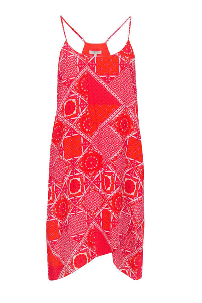 Current Boutique-Joie - Red & Pink Printed Silk Shift Dress Sz S