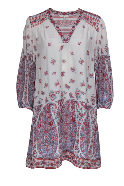 Current Boutique-Joie - Red, White & Blue Paisley Print Silk Shift Dress Sz S