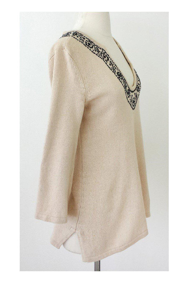 Current Boutique-Joie - Tan Cotton & Cashmere Sweater w/ Embroidered Neckline Sz M