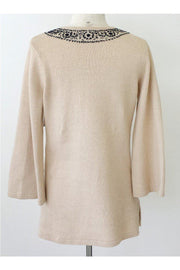 Current Boutique-Joie - Tan Cotton & Cashmere Sweater w/ Embroidered Neckline Sz M