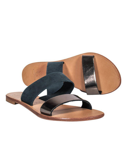 Current Boutique-Joie - Two-Strap Slide Sandals w/ Pewter Leather & Suede Sz 6