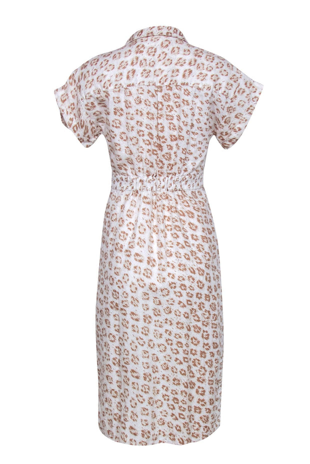 Current Boutique-Joie - White & Beige Leopard Print Button-Up Linen Midi Dress Sz XS