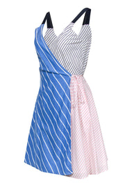 Current Boutique-Joie - White, Blue & Pink Multi-Striped Sleeveless Wrap Dress Sz XS