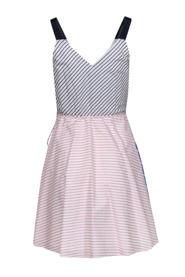 Current Boutique-Joie - White, Blue & Pink Multi-Striped Sleeveless Wrap Dress Sz XS