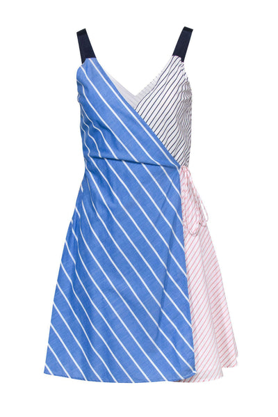 Current Boutique-Joie - White, Blue & Pink Multi-Striped Sleeveless Wrap Dress Sz XS