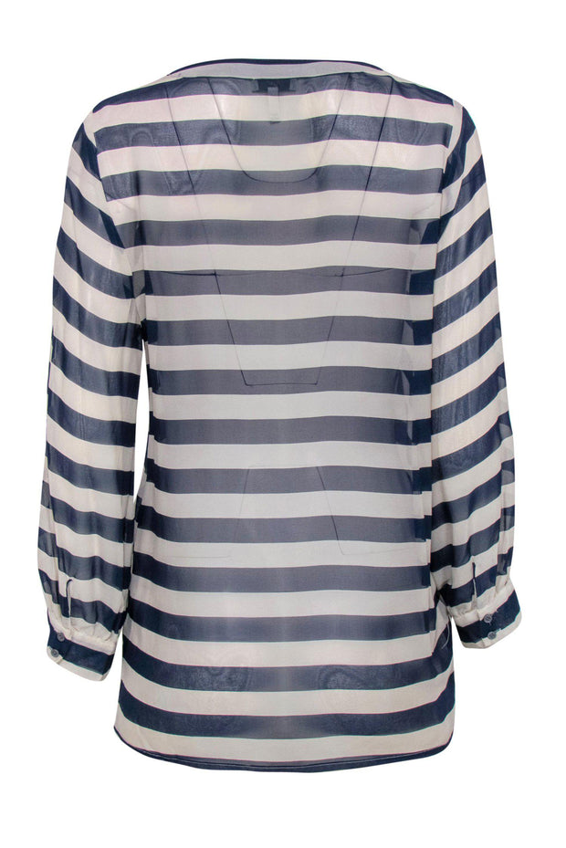 Current Boutique-Joie - White & Blue Striped Sheer Long Sleeve Blouse Sz M