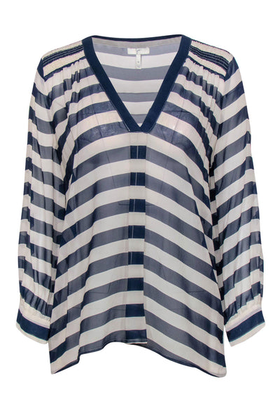Current Boutique-Joie - White & Blue Striped Sheer Long Sleeve Blouse Sz M