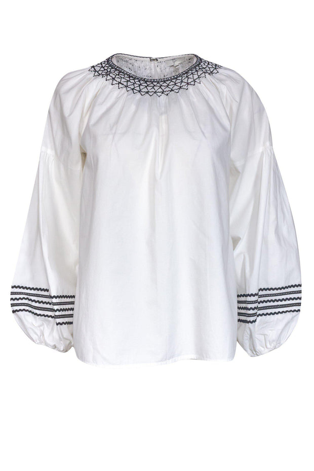 Current Boutique-Joie - White Cotton Embroidered Top Sz S