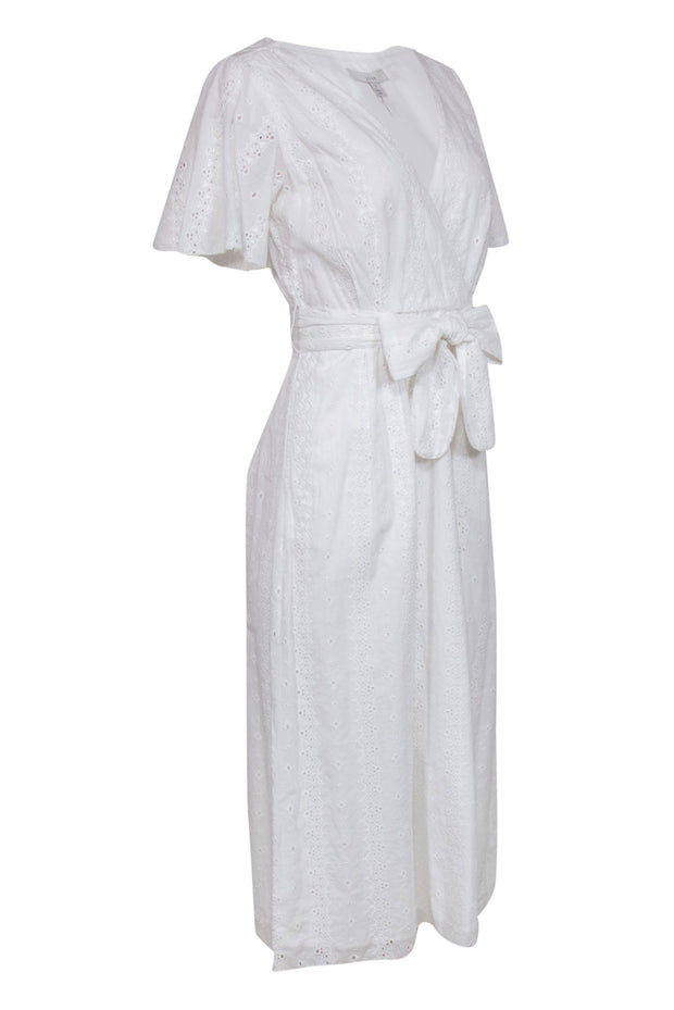Current Boutique-Joie - White Cotton Short Sleeve Eyelet Maxi Dress Sz 2