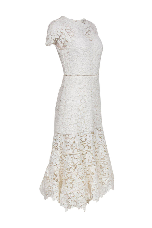 Current Boutique-Joie - White Floral Lace Cap Sleeve Mermaid-Style Gown Sz 4