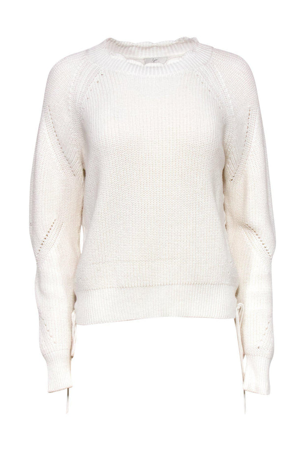 Current Boutique-Joie - White Knitted Sweater w/ Braided Design Sz M