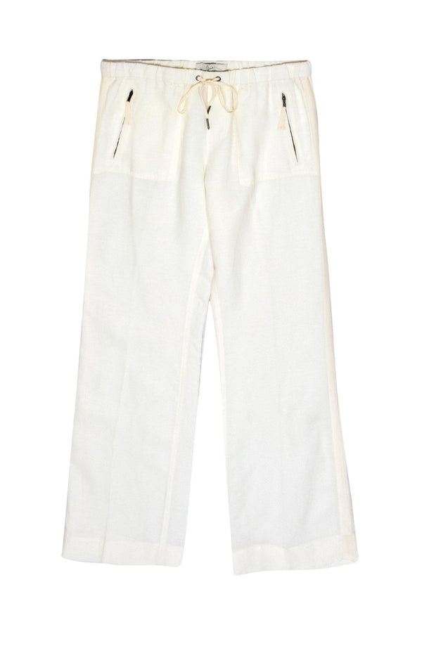 Current Boutique-Joie - White Linen Wide Leg Trousers w/ Drawstring Sz S