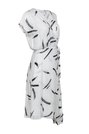 Current Boutique-Joie - White Midi Wrap Dress w/ Bold Navy Brush Strokes Sz S