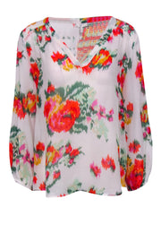 Current Boutique-Joie - White & Multicolor Abstract Floral Print Silk "Axcel" Blouse Sz L