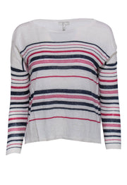 Current Boutique-Joie - White, Navy & Pink Striped Linen Sweater Sz XS