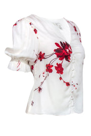 Current Boutique-Joie - White & Red Floral Printed Button-Front Silk Blouse Sz XS