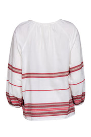 Current Boutique-Joie - White, Red & Pink Striped Long Sleeve Cotton Blouse Sz L