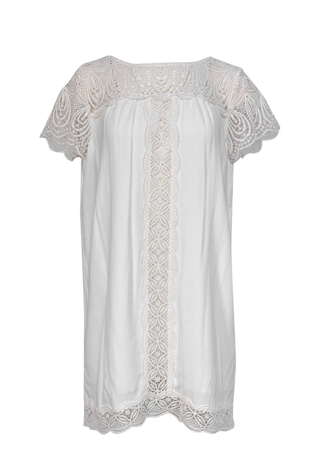 Current Boutique-Joie - White Shift Dress w/ Crochet Details Sz M
