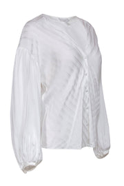 Current Boutique-Joie - White Striped Silk Button-Front Blouse Sz M