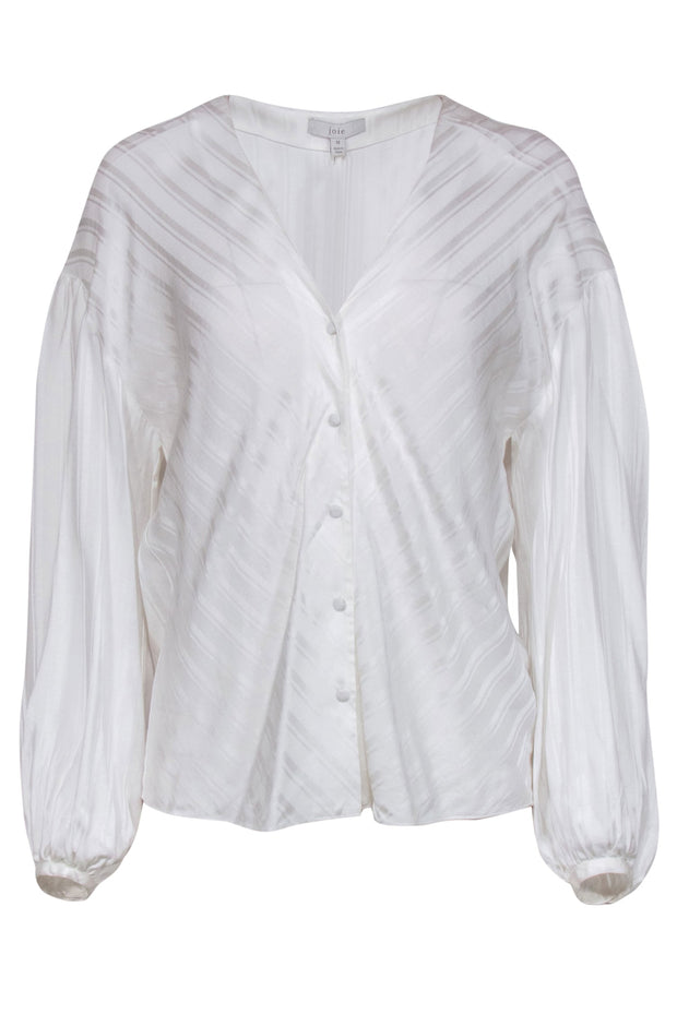 Current Boutique-Joie - White Striped Silk Button-Front Blouse Sz M