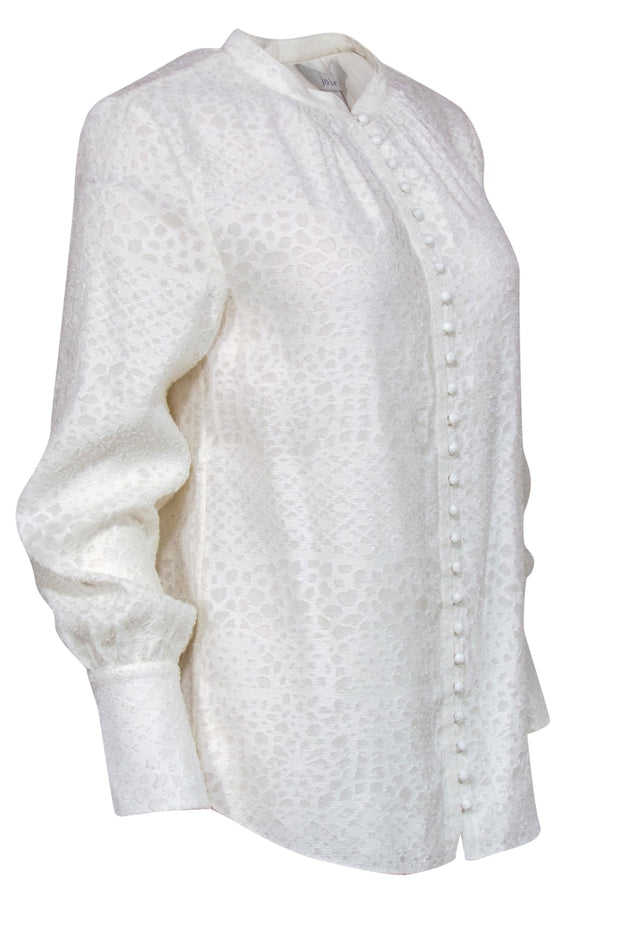 Current Boutique-Joie - White Textured Long Sleeve Button-Up "Tariana" Blouse Sz 2