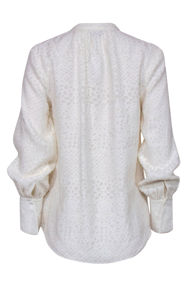 Current Boutique-Joie - White Textured Long Sleeve Button-Up "Tariana" Blouse Sz 2