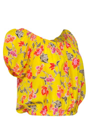Current Boutique-Joie - Yellow Rose Printed Puff Sleeve Silk Blouse Sz S
