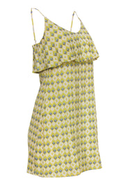 Current Boutique-Joie - Yellow, White & Blue Geometric Print Spaghetti Strap Silk Shift Dress w/ Flounce Sz S