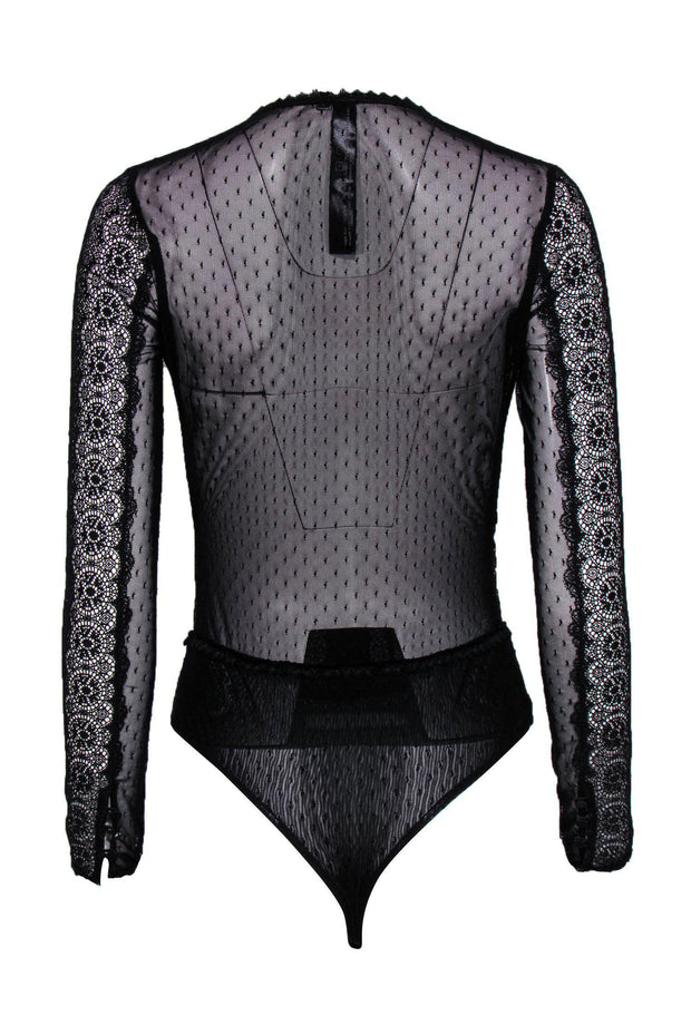 Current Boutique-Jonathan Simkhai - Black Long Sleeve Lace Bodysuit Sz S