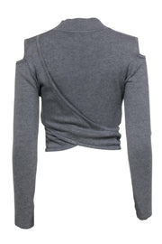 Current Boutique-Jonathan Simkhai - Grey Cold Shoulder Cropped Sweater w/ Crisscross Design Sz L