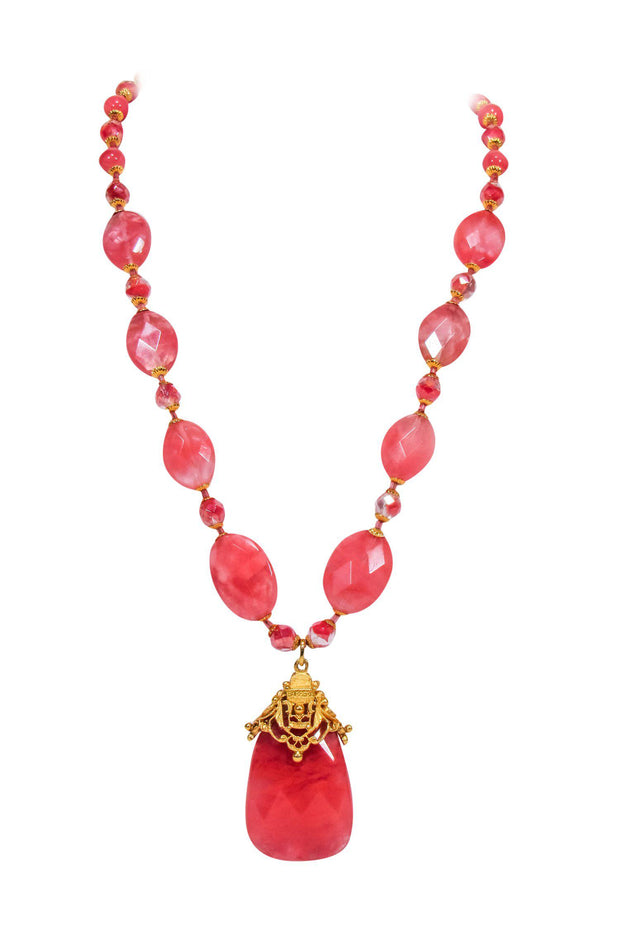 Current Boutique-Jose & Maria Barrera - Gold & Pink Stone Chunky Pendant Necklace