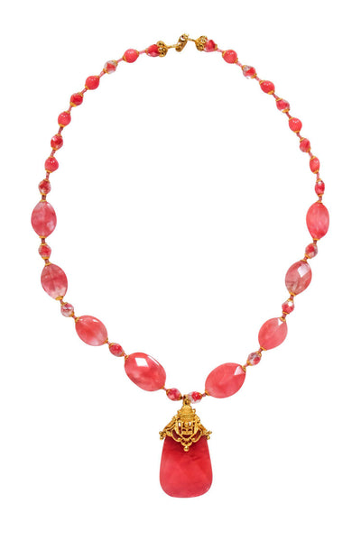 Current Boutique-Jose & Maria Barrera - Gold & Pink Stone Chunky Pendant Necklace