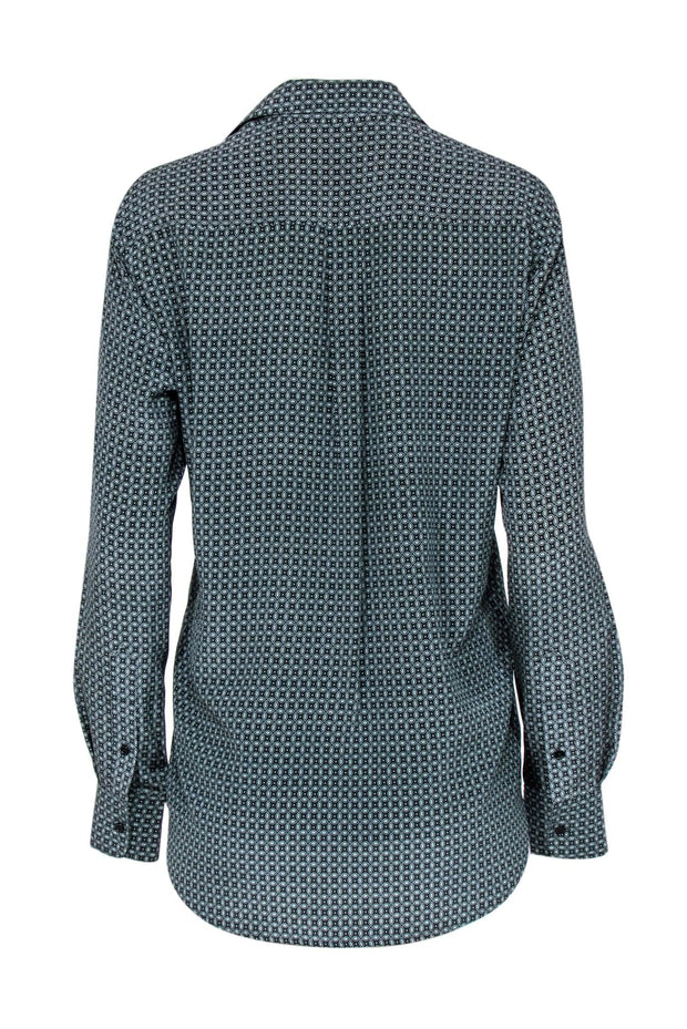 Current Boutique-Joseph - Green Geometric Pattern Silk Button up Blouse Sz XL
