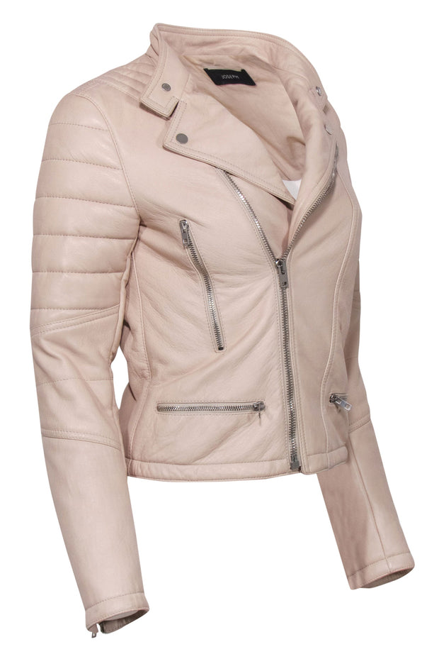 Current Boutique-Joseph - Pale Pink Quilted Zip-Up Leather Moto-Style Jacket Sz 4
