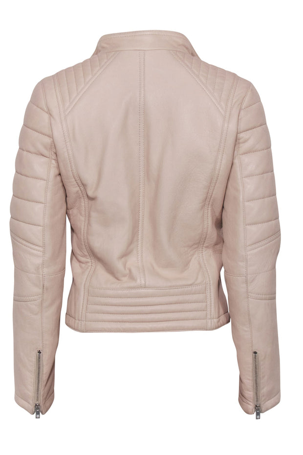 Current Boutique-Joseph - Pale Pink Quilted Zip-Up Leather Moto-Style Jacket Sz 4
