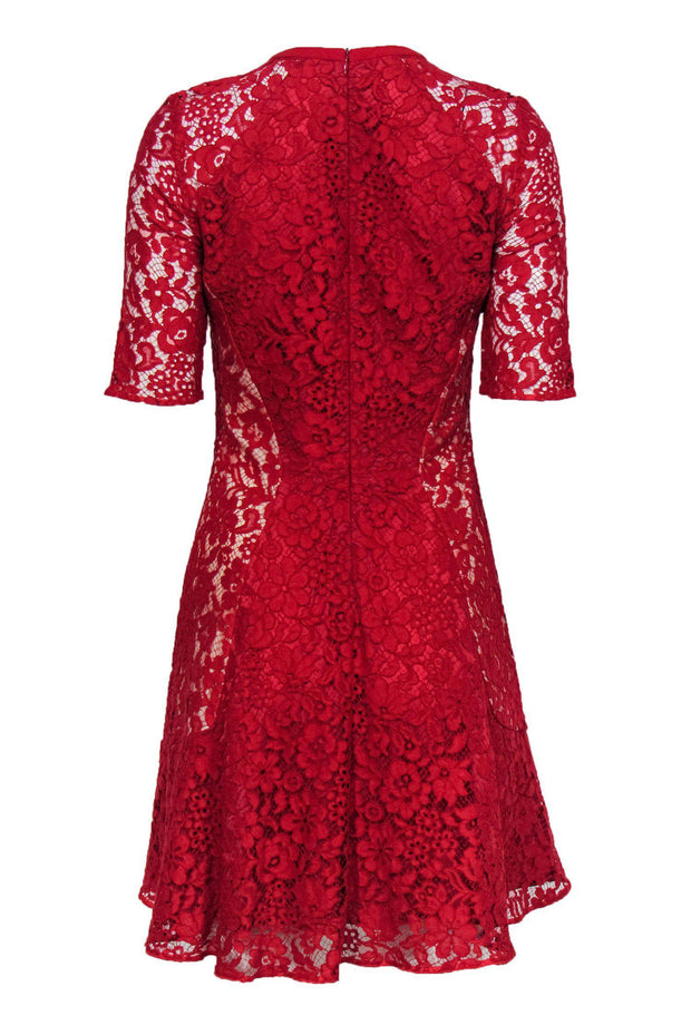 Current Boutique-Joseph - Red Lace Cropped Sleeve Cocktail Dress Sz 0